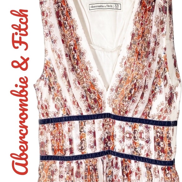 🟣ABERCROMBIE & FITCH Boho Floral V-neck Sleeveless Fit & Flare Dress, Size XS - Picture 2 of 9